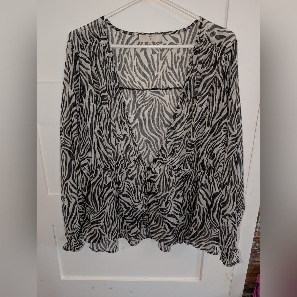 Cream Zebra Print Sheer Women's Top As Is
